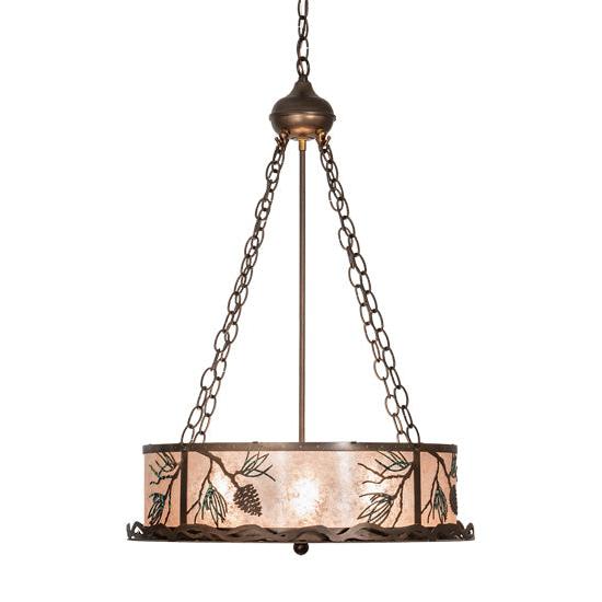 Meyda Lighting Balsam Pine 22" 4-Light Antique Copper Inverted Pendant Light With Silver Mica Shade Glass