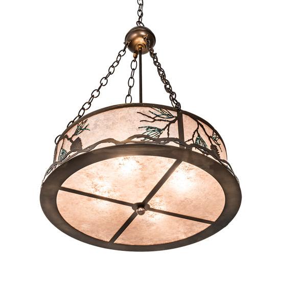 Meyda Lighting Balsam Pine 22" 4-Light Antique Copper Inverted Pendant Light With Silver Mica Shade Glass