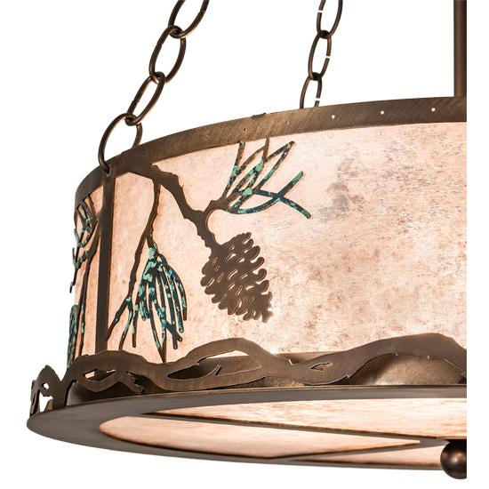 Meyda Lighting Balsam Pine 22" 4-Light Antique Copper Inverted Pendant Light With Silver Mica Shade Glass