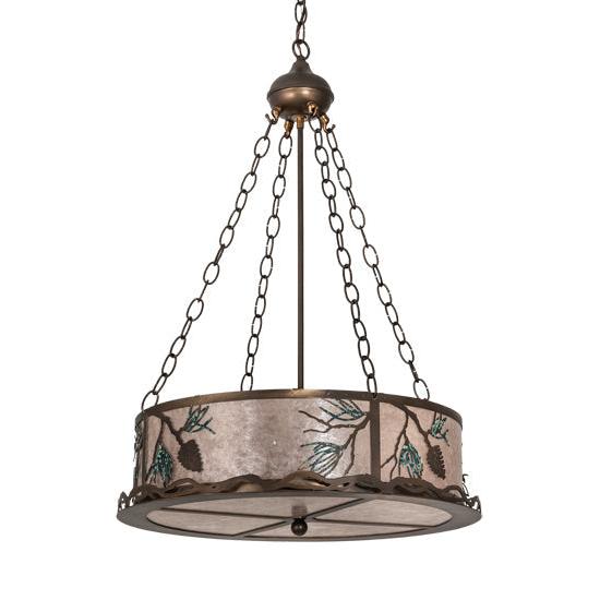 Meyda Lighting Balsam Pine 22" 4-Light Antique Copper Inverted Pendant Light With Silver Mica Shade Glass