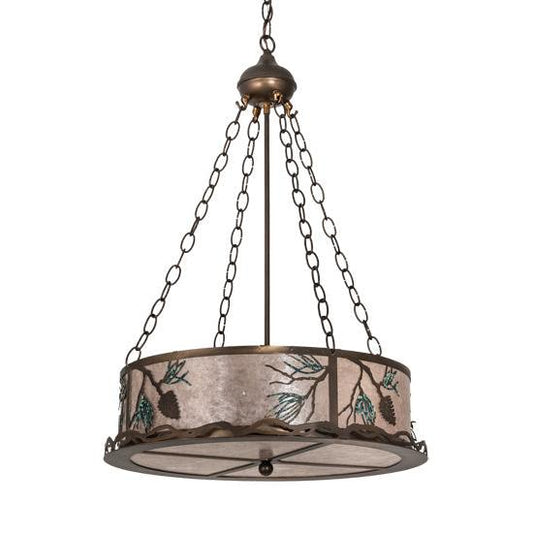 Meyda Lighting Balsam Pine 22" 4-Light Antique Copper Inverted Pendant Light With Silver Mica Shade Glass