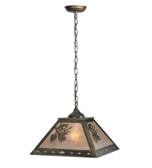 Meyda Lighting Balsam Pine 23" 2-Light Antique Copper Pendant Light With Silver Mica Shade Glass