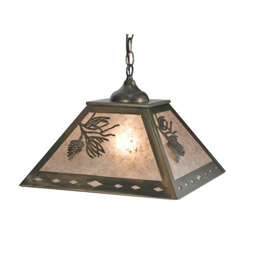 Meyda Lighting Balsam Pine 23" 2-Light Antique Copper Pendant Light With Silver Mica Shade Glass