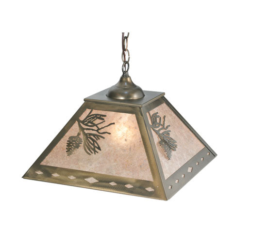 Meyda Lighting Balsam Pine 23" 2-Light Antique Copper Pendant Light With Silver Mica Shade Glass
