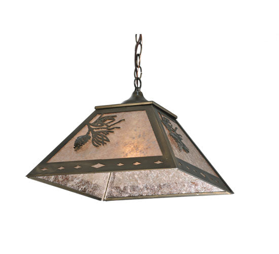 Meyda Lighting Balsam Pine 23" 2-Light Antique Copper Pendant Light With Silver Mica Shade Glass