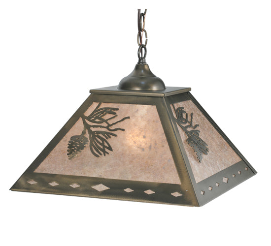 Meyda Lighting Balsam Pine 23" 2-Light Antique Copper Pendant Light With Silver Mica Shade Glass