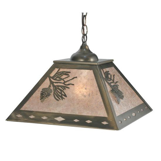 Meyda Lighting Balsam Pine 23" 2-Light Antique Copper Pendant Light With Silver Mica Shade Glass