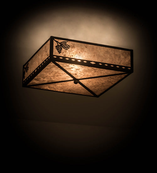 Meyda Lighting Balsam Pine 26" 2-Light Oil Rubbed Bronze Flush Mount Light With Silver Mica Shade Glass