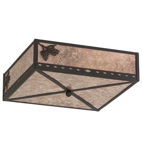 Meyda Lighting Balsam Pine 26" 2-Light Oil Rubbed Bronze Flush Mount Light With Silver Mica Shade Glass
