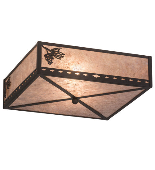 Meyda Lighting Balsam Pine 26" 2-Light Oil Rubbed Bronze Flush Mount Light With Silver Mica Shade Glass