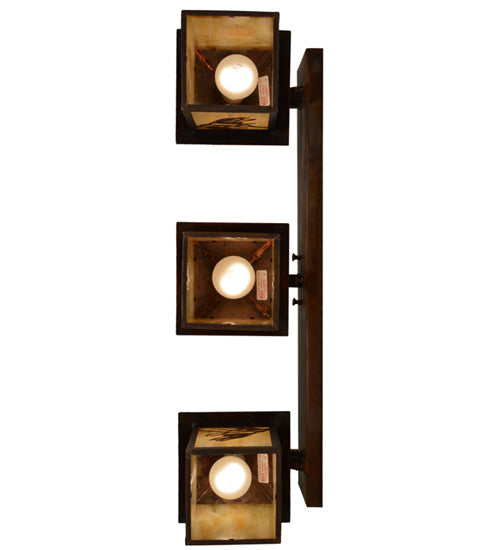 Meyda Lighting Balsam Pine 29" 3-Light Vintage Copper Vanity Light With Beige Iridescent Shade Glass