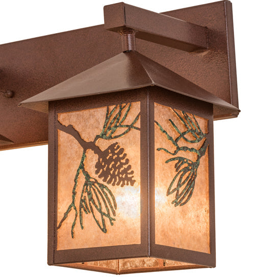 Meyda Lighting Balsam Pine 30" 3-Light Rust & Green Trees Vanity Light With Silver Mica Shade Glass