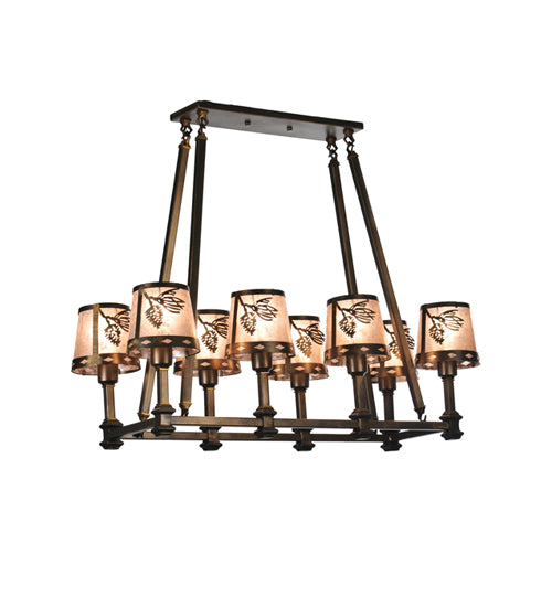 Meyda Lighting Balsam Pine 38" 8-Light Antique Copper Chandelier With Silver Mica Shade Glass
