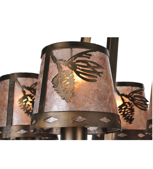 Meyda Lighting Balsam Pine 38" 8-Light Antique Copper Chandelier With Silver Mica Shade Glass