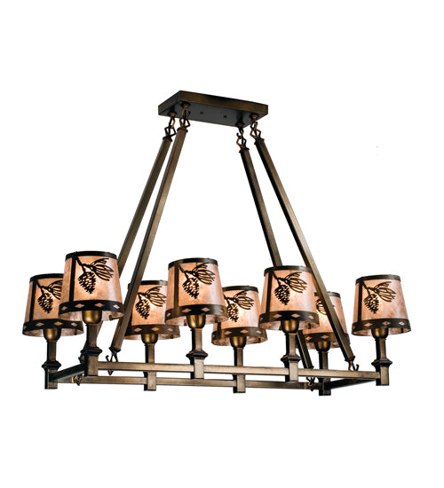 Meyda Lighting Balsam Pine 38" 8-Light Antique Copper Chandelier With Silver Mica Shade Glass