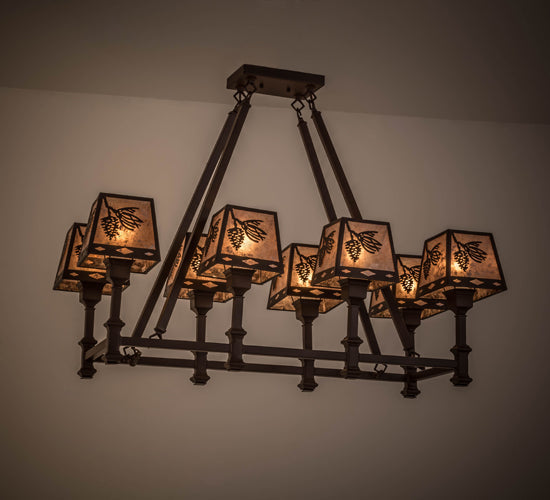 Meyda Lighting Balsam Pine 38" 8-Light Cafe Noir Chandelier With Silver Mica Shade Glass