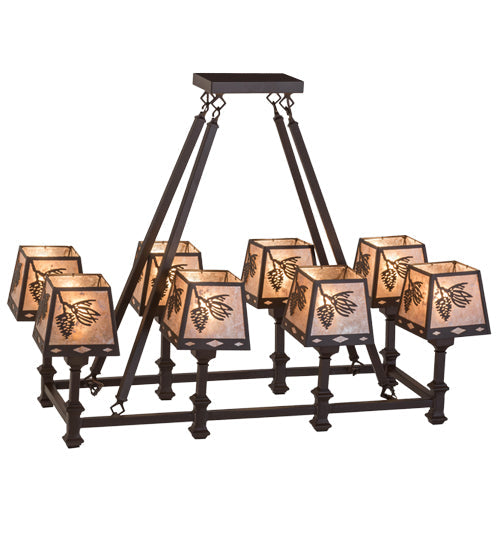 Meyda Lighting Balsam Pine 38" 8-Light Cafe Noir Chandelier With Silver Mica Shade Glass
