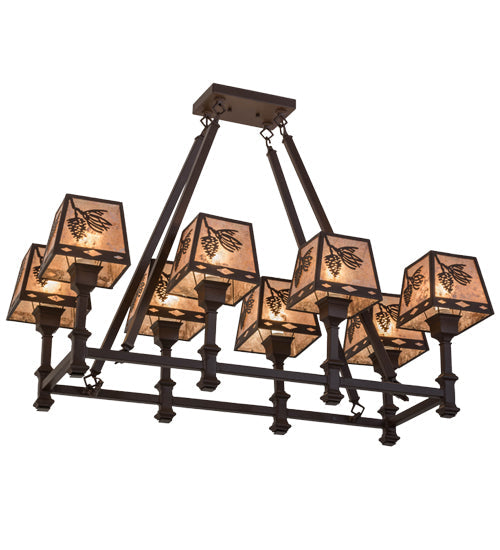 Meyda Lighting Balsam Pine 38" 8-Light Cafe Noir Chandelier With Silver Mica Shade Glass