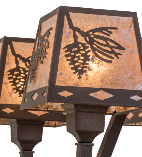 Meyda Lighting Balsam Pine 38" 8-Light Cafe Noir Chandelier With Silver Mica Shade Glass