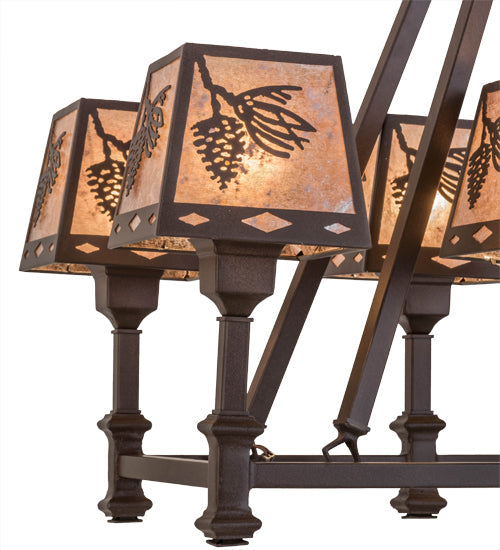 Meyda Lighting Balsam Pine 38" 8-Light Cafe Noir Chandelier With Silver Mica Shade Glass