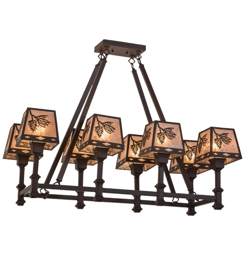 Meyda Lighting Balsam Pine 38" 8-Light Cafe Noir Chandelier With Silver Mica Shade Glass