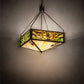 Meyda Lighting Balsam Pine 39" 4-Light Antique Copper Inverted Pendant Light With Green Brown And Beige Iridescent Shade Glass