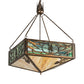 Meyda Lighting Balsam Pine 39" 4-Light Antique Copper Inverted Pendant Light With Green Brown And Beige Iridescent Shade Glass