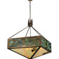 Meyda Lighting Balsam Pine 39" 4-Light Antique Copper Inverted Pendant Light With Green Brown And Beige Iridescent Shade Glass