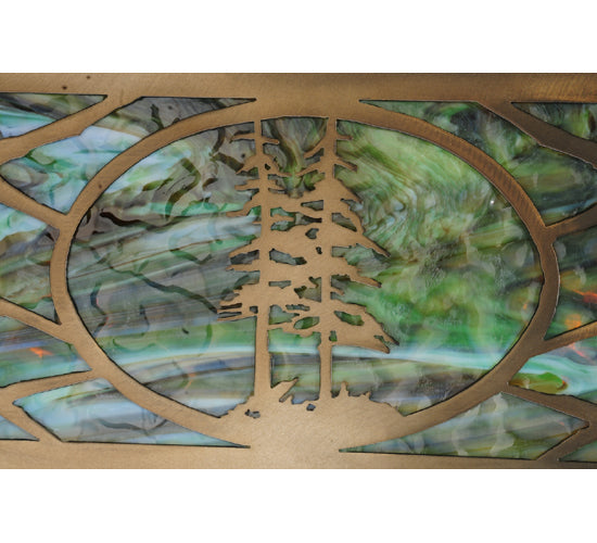 Meyda Lighting Balsam Pine 39" 4-Light Antique Copper Inverted Pendant Light With Green Brown And Beige Iridescent Shade Glass