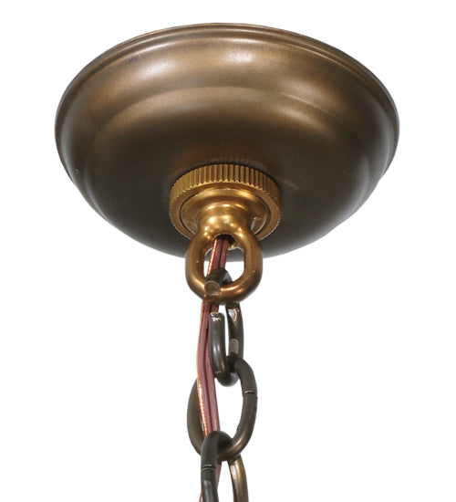 Meyda Lighting Balsam Pine 39" 4-Light Antique Copper Inverted Pendant Light With Green Brown And Beige Iridescent Shade Glass