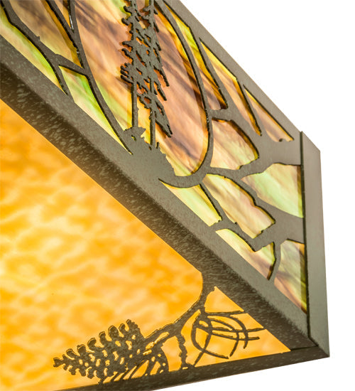 Meyda Lighting Balsam Pine 40" 6-Light Weathered Brass Inverted Pendant Light With Green & Beige Art Shade Glass