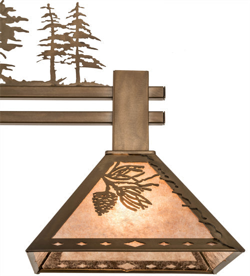 Meyda Lighting Balsam Pine 46" 3-Light Antique Copper Tall Pines Island Pendant Light With Silver Mica Shade Glass