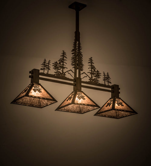 Meyda Lighting Balsam Pine 46" 3-Light Antique Copper Tall Pines Island Pendant Light With Silver Mica Shade Glass