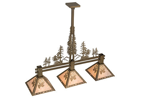 Meyda Lighting Balsam Pine 46" 3-Light Antique Copper Tall Pines Island Pendant Light With Silver Mica Shade Glass