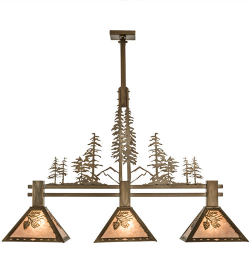 Meyda Lighting Balsam Pine 46" 3-Light Antique Copper Tall Pines Island Pendant Light With Silver Mica Shade Glass