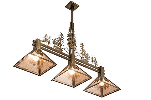 Meyda Lighting Balsam Pine 46" 3-Light Antique Copper Tall Pines Island Pendant Light With Silver Mica Shade Glass