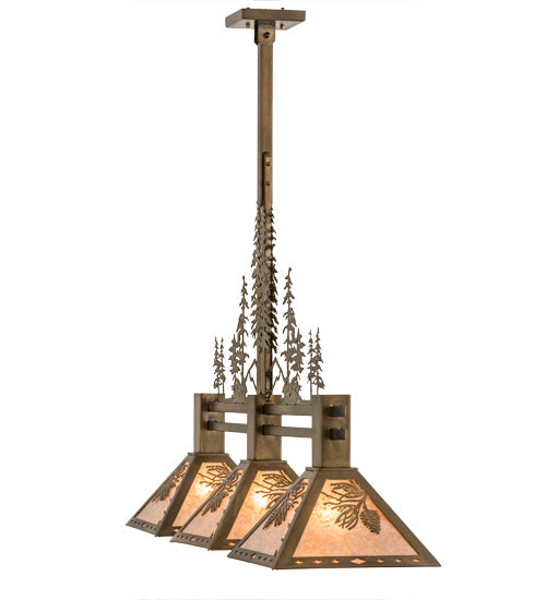Meyda Lighting Balsam Pine 46" 3-Light Antique Copper Tall Pines Island Pendant Light With Silver Mica Shade Glass