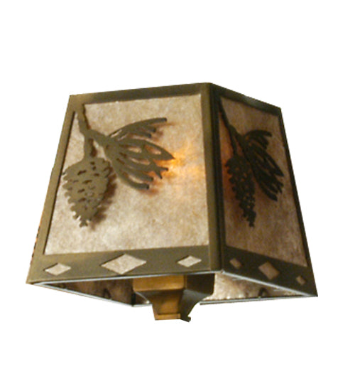 Meyda Lighting Balsam Pine 50837 38" 8-Light Antique Copper Chandelier With Silver Mica Shade Glass