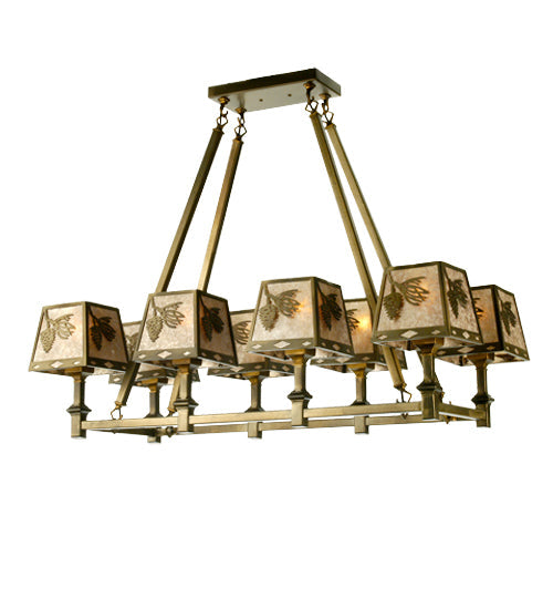 Meyda Lighting Balsam Pine 50837 38" 8-Light Antique Copper Chandelier With Silver Mica Shade Glass