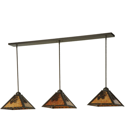 Meyda Lighting Balsam Pine 54" 3-Light Timeless Bronze Pendant Light With Amber Mica Shade Glass
