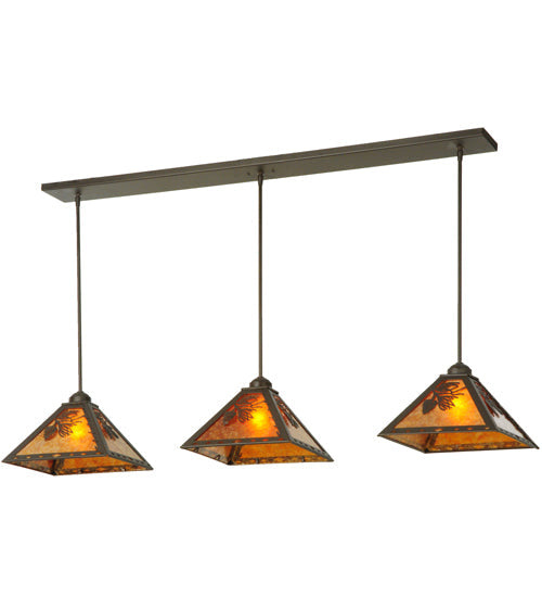 Meyda Lighting Balsam Pine 54" 3-Light Timeless Bronze Pendant Light With Amber Mica Shade Glass