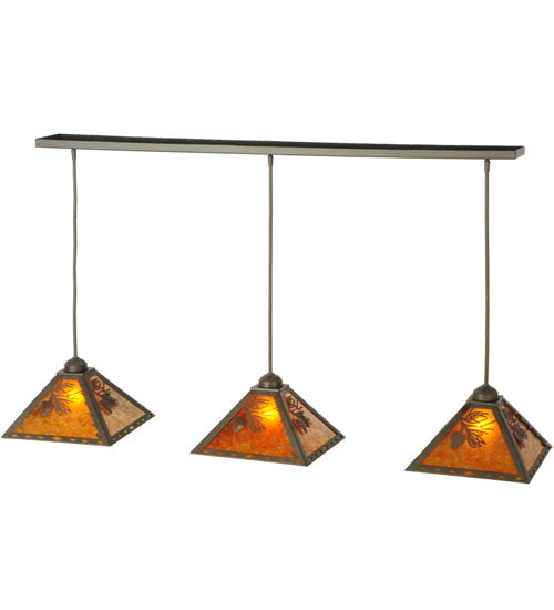 Meyda Lighting Balsam Pine 54" 3-Light Timeless Bronze Pendant Light With Amber Mica Shade Glass