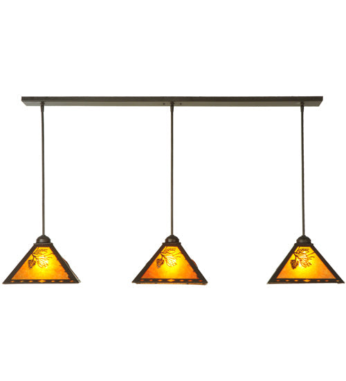 Meyda Lighting Balsam Pine 54" 3-Light Timeless Bronze Pendant Light With Amber Mica Shade Glass