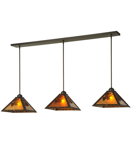 Meyda Lighting Balsam Pine 54" 3-Light Timeless Bronze Pendant Light With Amber Mica Shade Glass