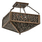 Meyda Lighting Bamboo 23"Sq 4-Light Antique Copper Semi-flush Mount Light With Amber & Green Stained Shade Glass