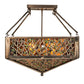 Meyda Lighting Bamboo 23"Sq 4-Light Antique Copper Semi-flush Mount Light With Amber & Green Stained Shade Glass
