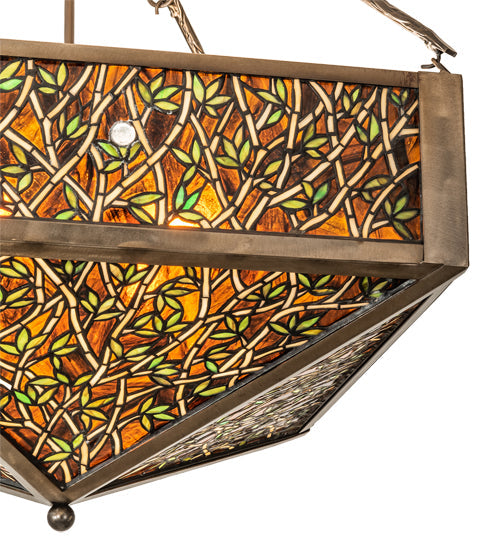 Meyda Lighting Bamboo 23"Sq 4-Light Antique Copper Semi-flush Mount Light With Amber & Green Stained Shade Glass