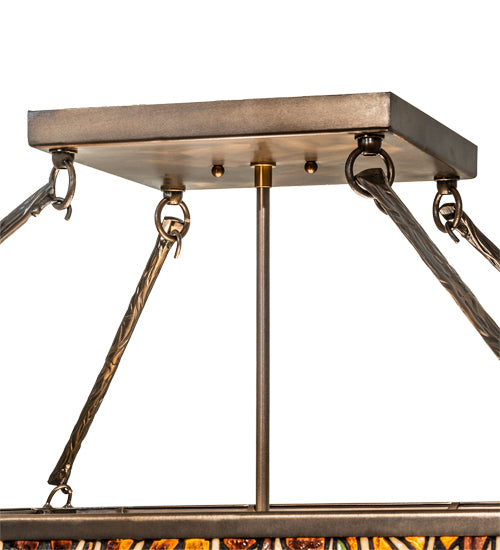 Meyda Lighting Bamboo 23"Sq 4-Light Antique Copper Semi-flush Mount Light With Amber & Green Stained Shade Glass