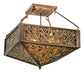 Meyda Lighting Bamboo 23"Sq 4-Light Antique Copper Semi-flush Mount Light With Amber & Green Stained Shade Glass