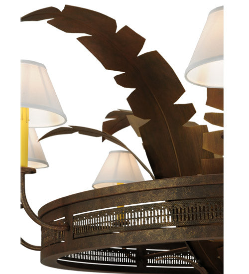 Meyda Lighting Banana Bamboo 59" 6-Light Antique Rust and Cortez Gold Chandelier With White Textrene Shade